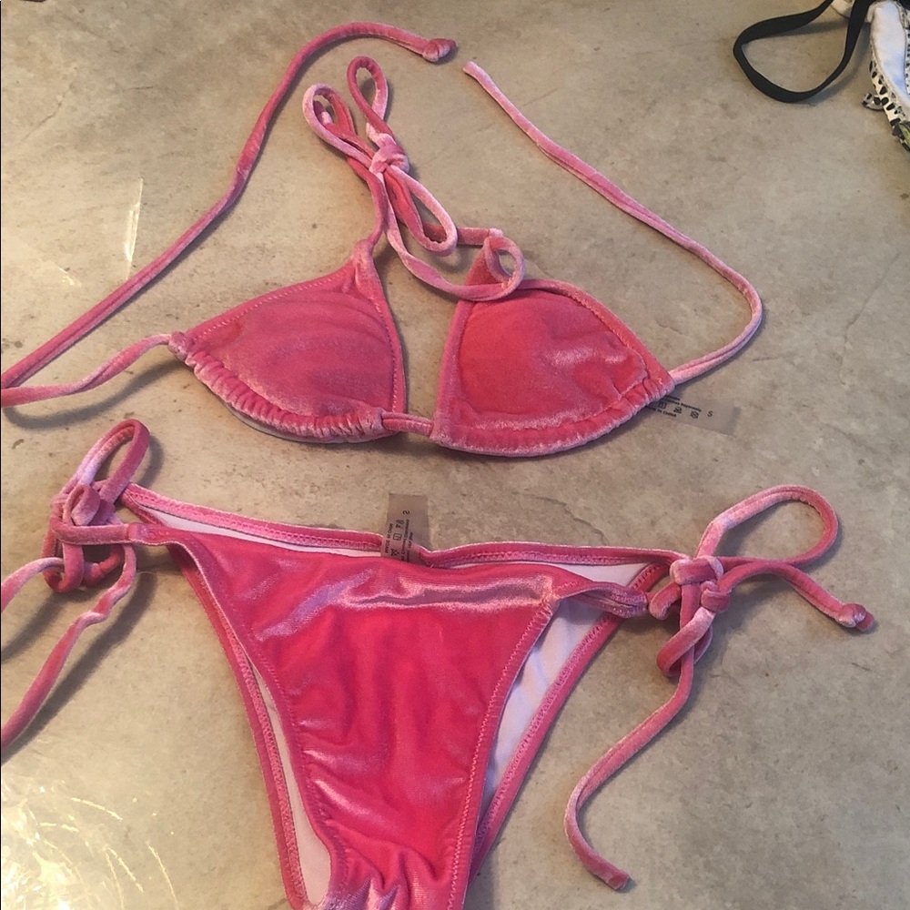 Women’s Pink Velvet Tie Bikini Set sz S